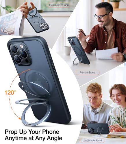 Image of TORRAS Ostand for iPhone 15 Pro Case Magnetic Stand, Frosted Black 6.1 inch | [Fit for MagSafe][Flexible Stable Stand] 4X Military-Grade Shockproof, Slim Protective Phone Cover, Translucent Black