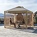 CROWN SHADES Gazebo 10x10 Pop Up Canopy with Mosquito Netting, Screen Tent with 4 Ropes, 8 Stakes, 4 Sandbags and Wheeled Storage Bag, Canopy for Patio & Backyard, Beige