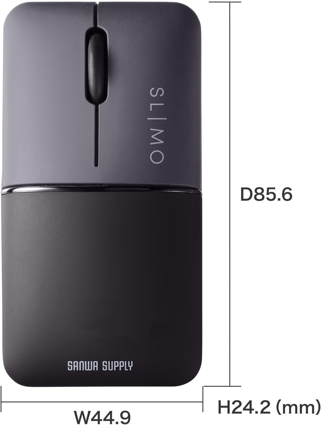 Diagram showing the dimensions of the Sanwa Supply SLIMO MA-BBS310BK mouse