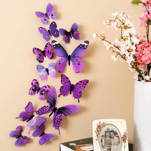 Image of SpecialYou Butterfly Wall Stickers for Home Decoration, Home Decor, Wall Decor Items for Living Room, Room Decoration Items, Stickers Sets - 12pcs (12, Purple)