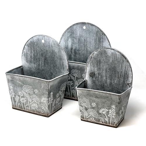 allgala Galvanized Planter Wall Mount Hanging Pot Indoor and Outdoor Decoration-Wall Grey-3-PC-HD88329