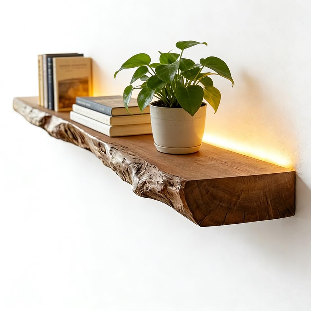 Estantes flotantes de madera con luz LED, estante de pared 3cm de grosor