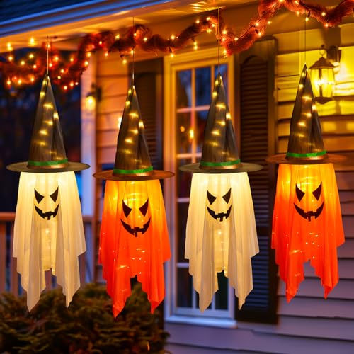 Minetom 4-Pack Large Hanging Witch Hat Lights (20 LEDs/hat)