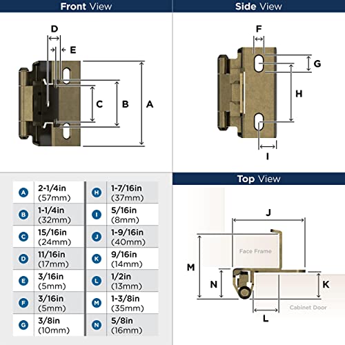 Image of Amerock 1 Pair 1 /2 inch Overlay Burnished Brass Full Wrap Cabinet Hinge