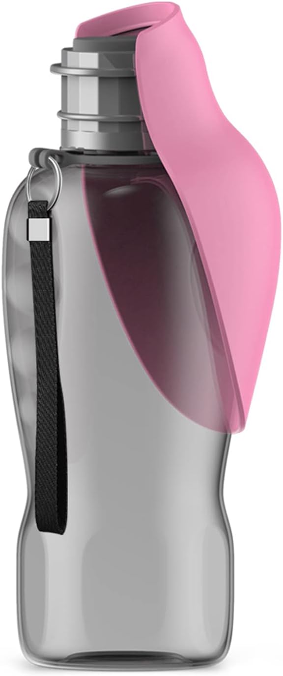 Kalimdor Dog Water Bottle, Leak Proof Portable Puppy Water Dispenser with Drinking Feeder for Pets Outdoor Walking, Hiking, Travel, Food Grade Plastic (27oz Pink)