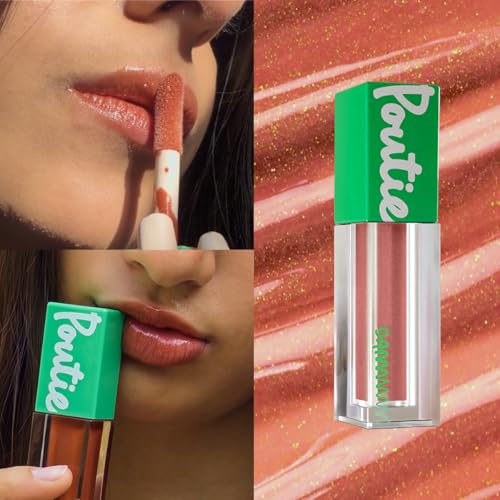 Image of Sammmm Poutie Glass Shine Lip Gloss for Women l Hydrating & High Shine l Lightweight & Non-Sticky l Soft Smooth Lips l Rosehip & Kukui Nut Oils l Coral l Sulphate Free Lip Plumper Gloss l Pigmented Lips 6.5 ml