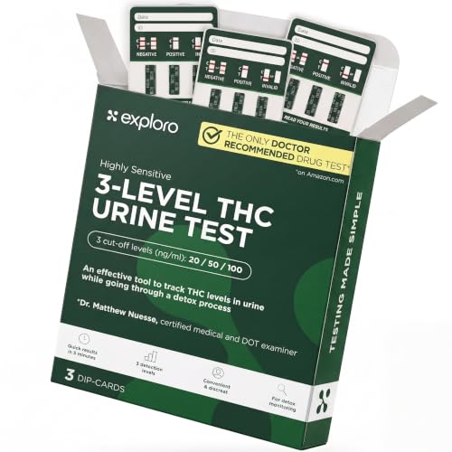 Exploro Multi Level THC Drug Test Kit 3 Level Marijuana & Weed Test at Home (20 50 100 ng/ml) Urine THC Test Strips for Detox Cleanse Monitoring Pre-Employment & Personal Use (Pack of 3)
