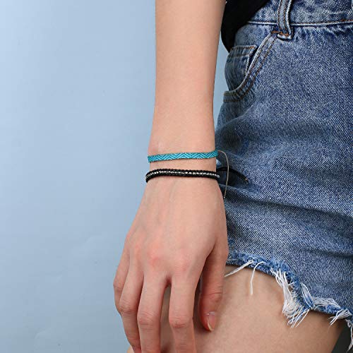 Kelitch New 925 Silver Beads Beaded Bracelets Bangle Color Leather Wrap Bracelets For Women Friendship Bracelet (Black F) #TOP1