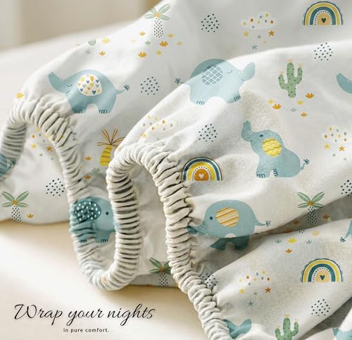 Image of VAS COLLECTIONS Single Bed Fitted Bedsheet 36x72+8 Inches with 1 Pillow Cover | 180 TC Microfiber Elastic Bed Sheet | Soft Breathable Cute Printed Design for Kids & Couples (Kid Elephant Print)