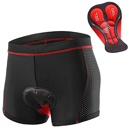 Bermuda masculina de ciclismo Explopur – Gel respirável acolchoado MTB para ciclismo, Black & Red, L
