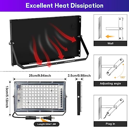 Image of 100W LED Black Light 2 Pack, Black Lights for Glow Party, Ultra Thin Black Lights Flood Lights with On /Off Switch, Glow in The Dark, for Party, Halloween, Body Painting