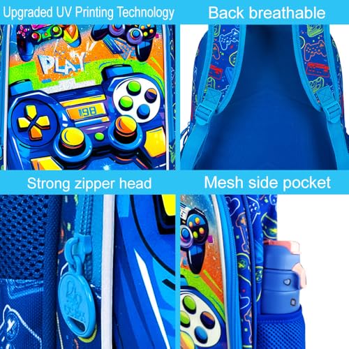 Image of 16 inch Gamer Backpack for Boy, 3Pcs Gaming Kids Bookbag for Elementary Preschool Kindergarten, School Backpacks with Lunch Box(Blue)