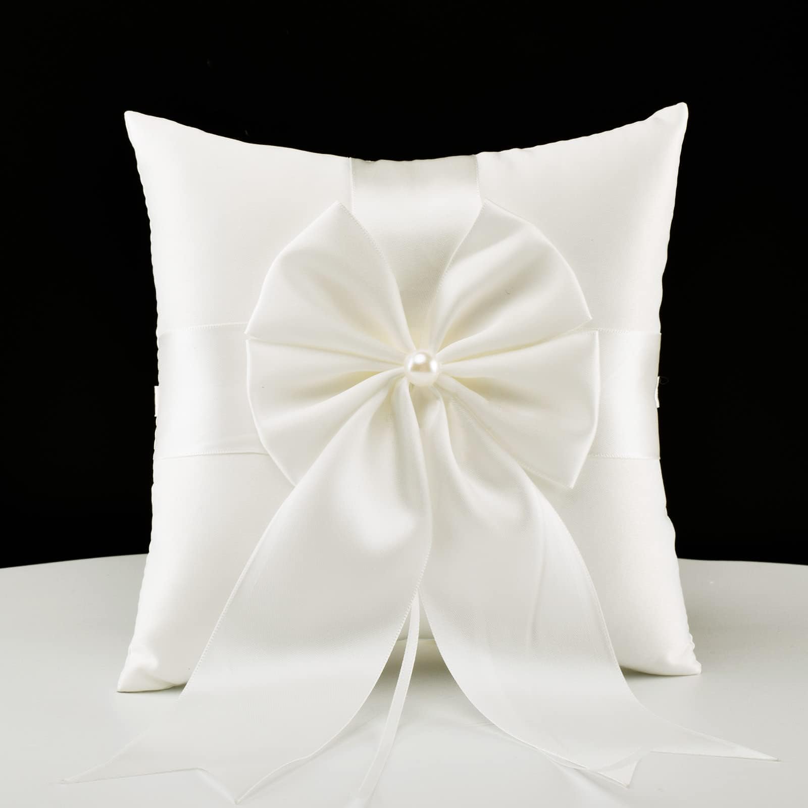 ATAILOVE Wedding Ring Pillow, Fairy Pearl Ivory Ring Bearer Cushion for Wedding Party 7.8'' x7.8''