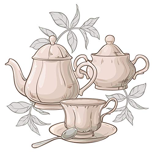 ® Wandtattoo Küche Teekanne mit Tasse und Blättern Dekoration