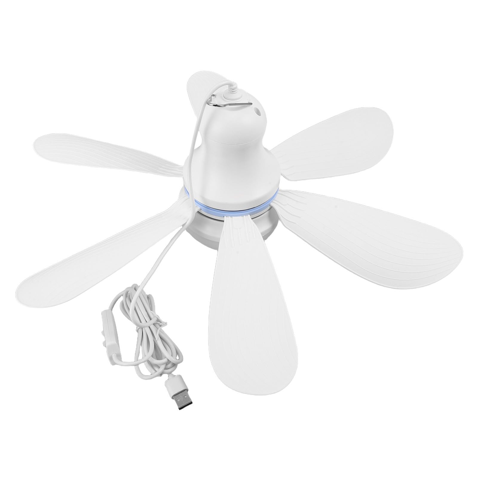 Cabilock Ventilador de Techo Mini Blanco con Luz para Fiesta Verano, Diseño Moderno en Plástico, Cobertura Amplia de Aire y Alimentación USB para Apartamentos Compactos
