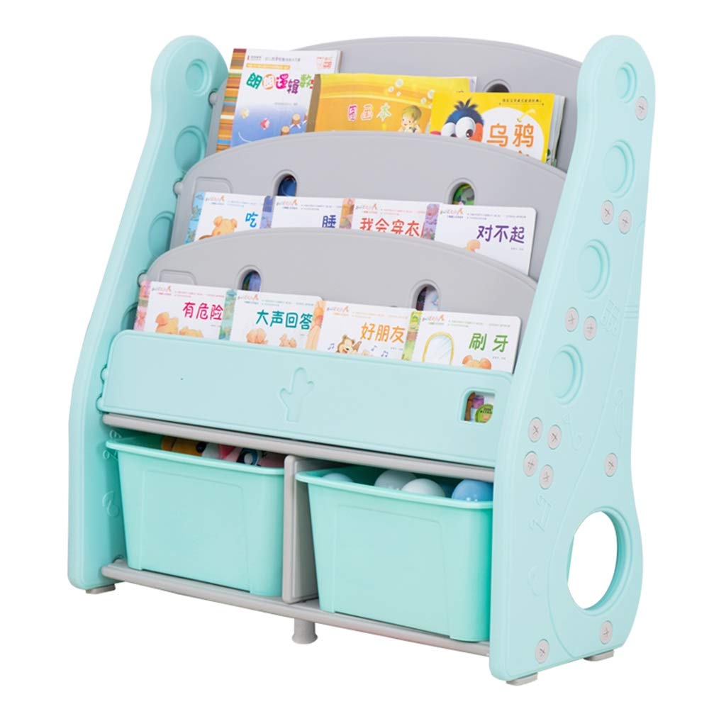 librería infantil Estantería para Los Niños, Bebé Estantería de Almacenamiento En Rack Juguete Libro Ilustrado Infantil Soporte de Plástico Estantería Bebé de Dibujos Animados con 2 Contenedore