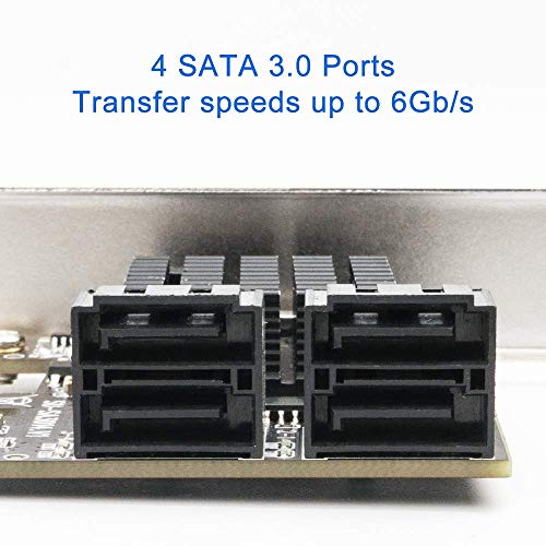 QNINE SATA Card 4 Port with 4 SATA Cables, 6 Gbps SATA Controller PCI Express Expression Card with Low Profile Bracket, Boot as System Disk, Support 4 SATA 3.0 Devices