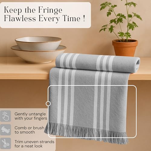 Image of Prewashed Stripe Kitchen Towels 4 Pack, 100% Cotton Tea Towels, 16 inchx26 inch Quick Dry Dish Cloths for Drying, Reusable Wash Cloths for Cleaning, Absorbent and Washable - Light Grey