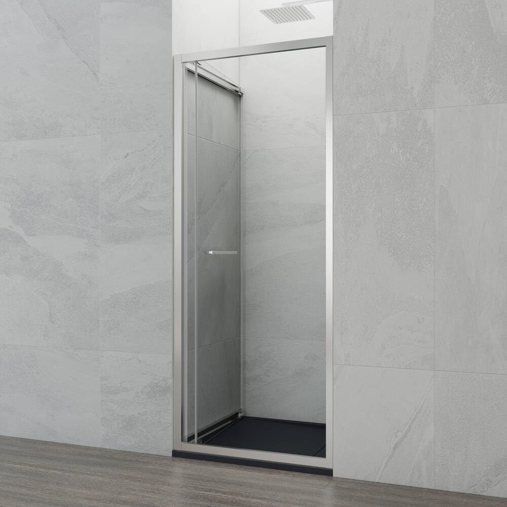 GME - Mampara Ducha Cromo Frontal 1 Puerta Corredera Plegable 75cm | Mampara de Cristal con Ancho Adaptable, Perfilería de Aluminio con 195cm de Altura y Cristal Templado Antical 6mm