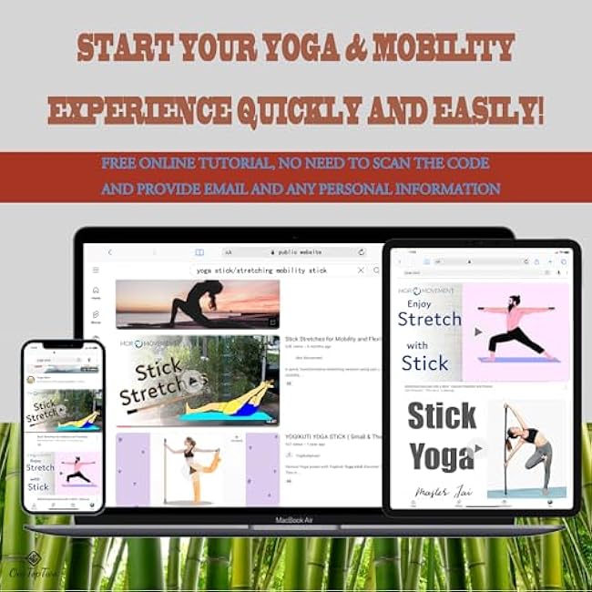 5ft Yoga Stick from Natural Bamboo with Non-Slip Handle-Stretching Stick for Mobility, Flexibility,Exercise,Workout, Physical Therapy,Pilates,Balance Fitness-Access Online Video Guide Without Any Info