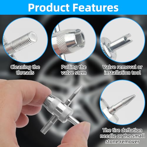 Image of Notoke 3 PCS 4-in-1 Valve Core Tool Tire Valve Tools, Multifunctional Valve Stem Removal Tool Tire Valve Stem Tool, Valve Stem Puller Valve Stem Removal Tool for Bicycle Bike Automobile Car