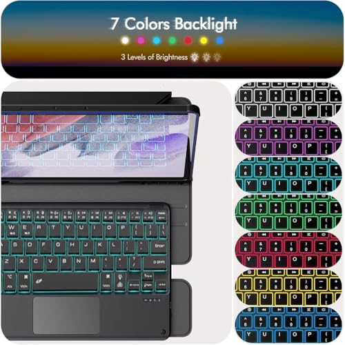 Image of Keyboard Case Cover for Samsung Galaxy Tab A9 Plus / A9+ 11-inch SM-X210 with Smart Gesture Trackpad, 7 Color Backlit, 360-degree Rotatable Folio Case, Magnetically Detachable Keyboard