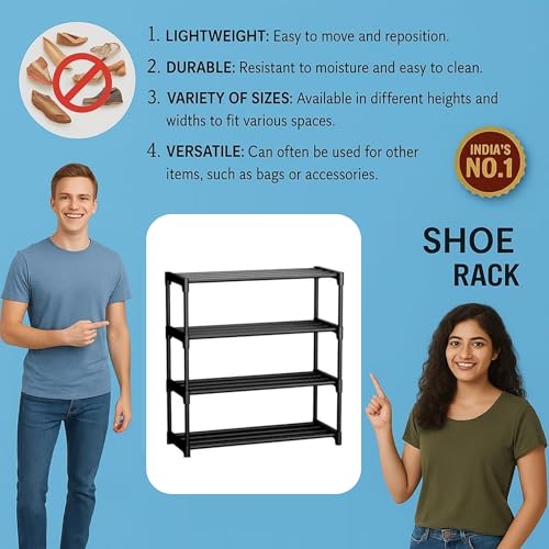 Image of NextZen Shoe Rack 4 Layer, Multipurpose Shoe Stand & Organizer Rack | Premium Plastic Multipurpose Shoe, Cloth & Book Storage Shelf for Home, Balcony, Living Room & Workspace