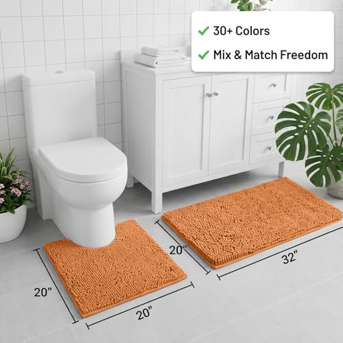 Bathroom Rugs Sets 2 Piece,Super Absorbent Chenille Bath Mats and U-Shaped Toilet Rug,Strong PVC Non Slip Backing,Microfiber Washable Dry Quickly Bath Mats for Bathroom(20"x32"+20"x20"U, Champagne) by Catabatic - Used condition - Image 2