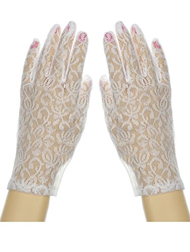 DivaDesigns Stretchy Nylon Lace Glove Wrist Length 9-Inch White