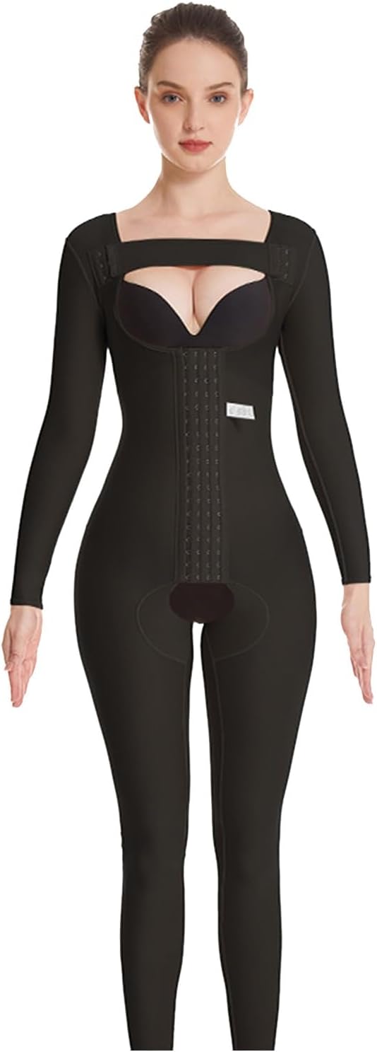 Post-Surgery Compression Shapewear for Women Full-Body Shaper with Long Sleeves Tummy Control Butt Lifter Garment