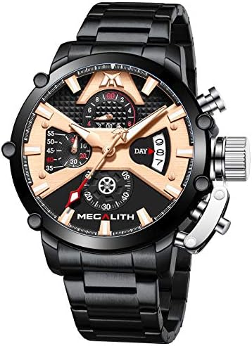 MEGALITH Mens Watches Stainless Steel Chronograph Watches for Men Waterproof Large Face Wrist Watch Designer Analogue Quartz Date Luminous
