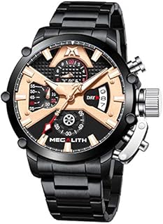 MEGALITH Mens Watches Stainless Steel Chronograph Watches for Men Waterproof Large Face Wrist Watch Designer Analogue Quartz Date Luminous