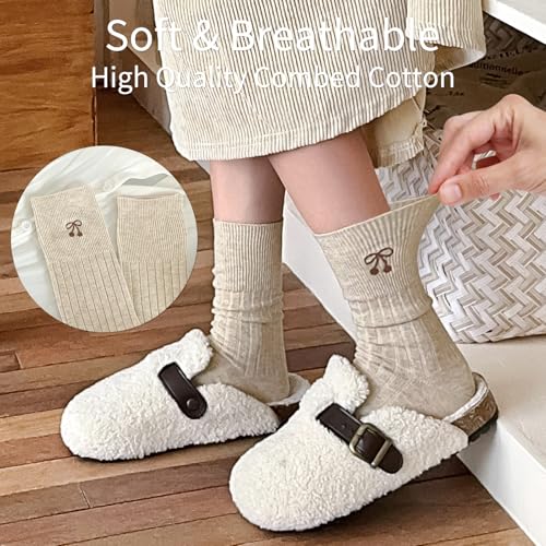 Image of Women's Cute Crew Socks, Casual Athletic Cotton Bowknot Cherry Calf Novelty Socks for Women