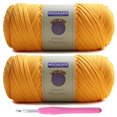 Image of Mooaske 2 Pack T-Shirt Crochet Yarn for DIY Knitting Crochet Cloth Blanket Bag Dolls - 400g Chunky Thick Yarn for Crocheting with Polyester-Spandex Blend Elastic Fabric (Ginger)