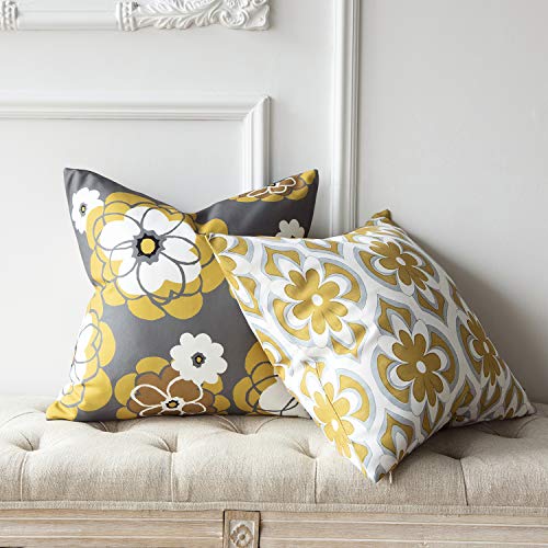 Phantoscope Set Of 4 New Living Series Ginkgo Double Side Print Decorative Throw Pillow Case Cushion Cover, Yellow And Grey, 18 X 18 Inches, 45 X 45 Cm #TOP4