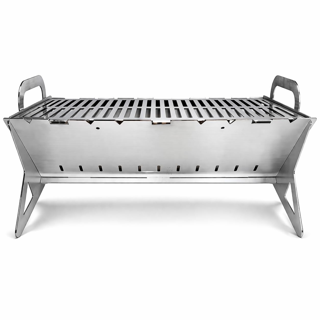 Składany grill kempingowy COMBO 3 mm – obudowa ze stali nierdzewnej + ruszt do grillowania INOX 1 mm – 505 × 296 mm – składany
