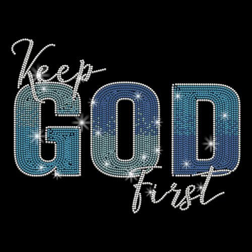 PLIGREAT Keep God First - Parches de diamantes de imitación para planchar, para ropa, chaqueta, jeans, sombrero, termoadhesivos, parches de diamantes de imitación para mujeres y hombres, camiseta de