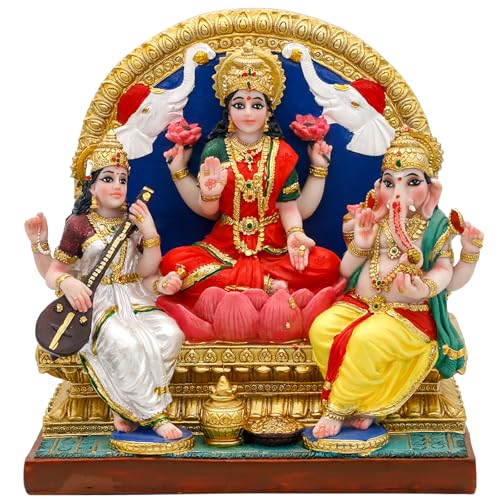 alikiki Lakshmi Ganesha Saraswati Statue 6.3H Indian Laxmi Ganesh Idol Figure Murti Item Hindu Home Office Temple Mandir Shrine Altar Pooja Decor India Diwali Puja Gifts for Friends