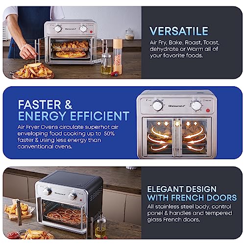 Elite-Gourmet-EAF1222SS-Air-Fryer-Oven-Double-French-Doors-Bake-Grill-Roast-Broil-Rotisserie-Toast-Warm-Air-Fry-Dehydrate-1500-Watts-with-25-Recipes-12L-Capacity-Stainless-Steel