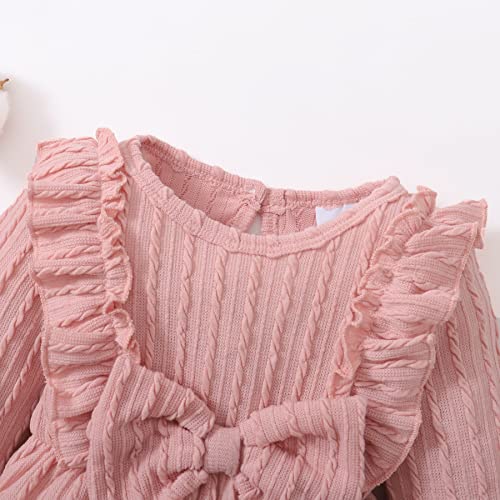 Image of Happy Town Baby Girl Romper Infant Fall Winter Clothes Ruffle Sweater Long Sleeve Bodysuit Jumpsuit and Headband
