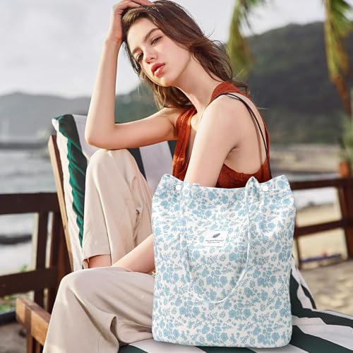 Image of Ayieyill Corduroy Tote Bag for Women Canvas Shoulder Cord Purse with Inner Pocket