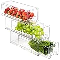 Moretoes Fridge Organizer Bins, 3 Pack Refrigerator Organizer Bins Clear Stackable Storage Drawers, Kitchen Organization Cabinet, Pantry Organization and Food Storage Containers