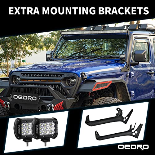 Image of OEDRO 52 Inch LED Light Bar w /2Pcs 4 inch Spot Off Road Driving Light Pods | Tri-Row Work Light w /Wiring Harness & Roof Windshield Mounting Bracket Fit for 18-22 Jeep Wrangler JL 20-22 Gladiator JT