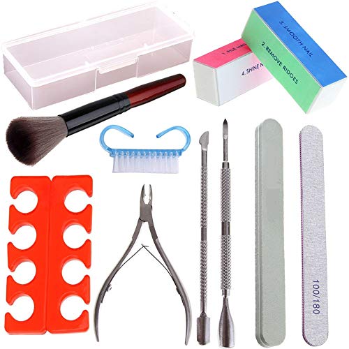 Nail Art Set Manicure tools Designer, 1 Nail Brush and 1 Nail Separator, 4 Sandpaper Nail File, 2 Stainless Steel Cuticle Pusher, 1 Manicure Cutter, 1 Claw brush and Transparent box