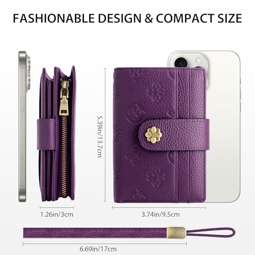 Image of XINNSTAR Small Wallet for Women RFID Blocking Leather Trifold Compact Card Wallets Ladies Wristlet Purse with Zipper Coin Pocket ID Window