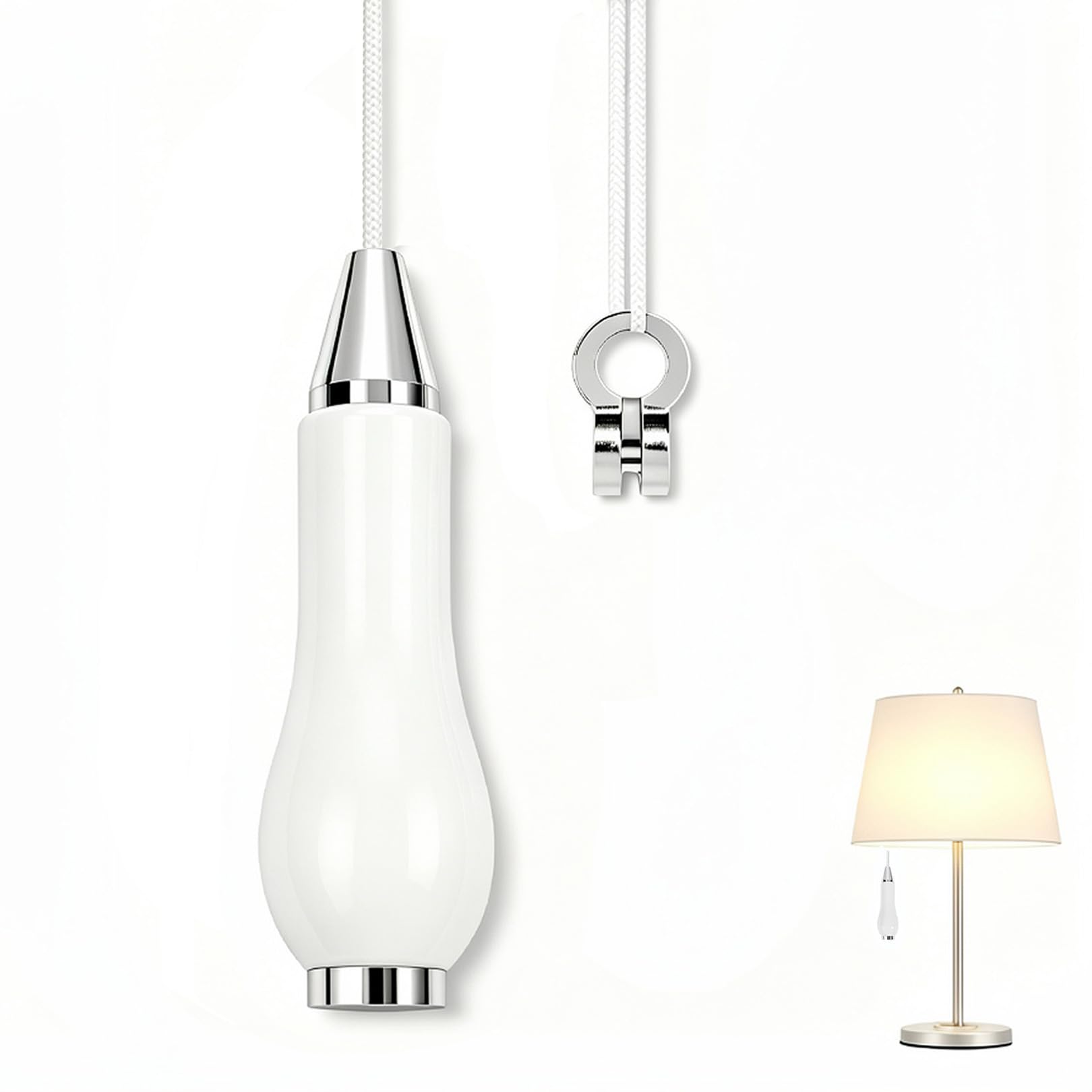 Ceramic Bathroom Light Pull Cord, White Pull Cord Light Switch String,Pull Cord Handle with 150cm Nylon String Extension & Cord Connector Replacement for Light and Fan Switches for Bathroom or Wall-image-34