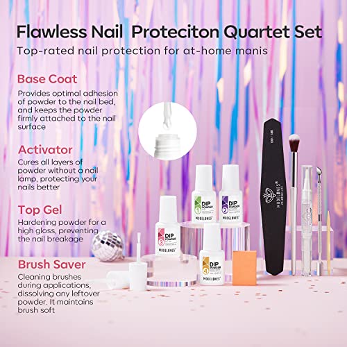 Modelones 32 Pcs Dip Powder Nail Kit Starter, 20 Colors Hot Pink Neon Glitter Spring Summer Easter Dipping Powder System Essential Liquid Set With Base Top Coat Activator For French Nail Art Manicure Diy Salon Gift All-In-One Beginner Kit #TOP4