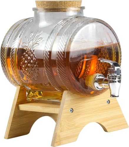 Image of 5 Liter Glass Beverage Dispenser with Spout & Tap, Lid & Wooden Stand Cold Ice Drink Dispensers for Water, Cocktails,Home & Restaurants, Party,Bar, Ideal for Gift Set of 1