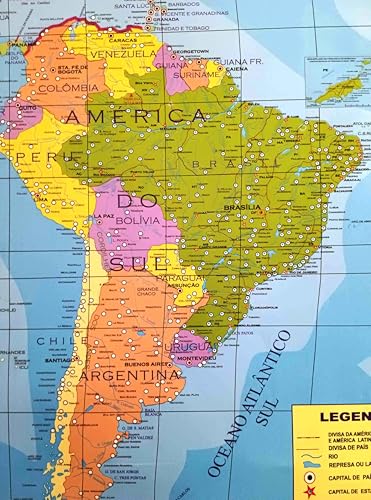 MAPA/POSTER DAS AMÉRICAS (NORTE, CENTRAL E SUL) - DIMENSÕES: LARGURA 89 CM X ALTURA 117 CM