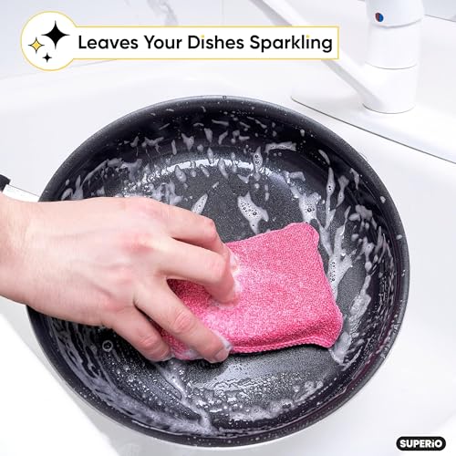 Image of Miracle Microfiber Scrubbing Sponge, Red Extra Scrubbing Power Kitchen Sponge, Sink, Pot, Pan and Dish Washing, Super Absorbent and Rapid Drying, 9-Pack, by Superio